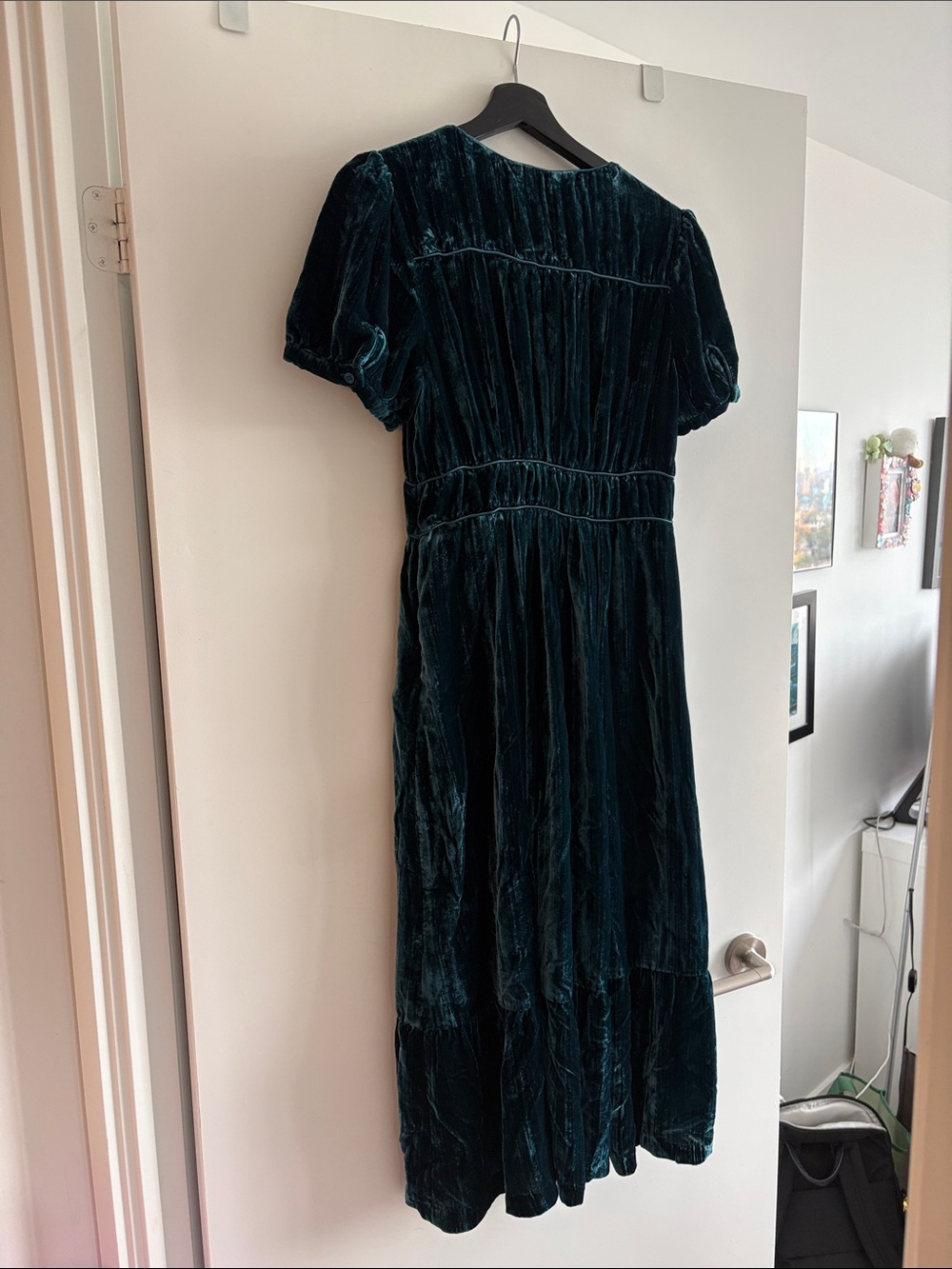 Michael Kors Teal Velvet V-Neck Puff Sleeve Maxi Dress - Picture 5 of 13
